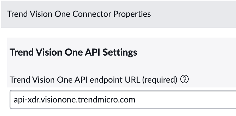 ServiceNow Trend Vision One API 設定中的 Trend Vision One API URL 欄位