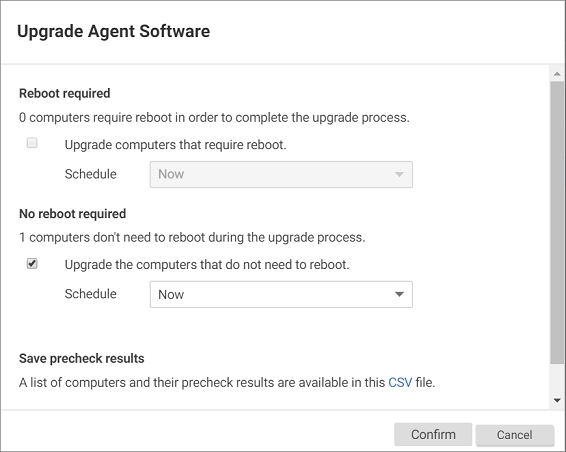 Screenshot of the Upgrade Agent Software dialog box